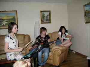 The girls love Guitar Hero.  Yarrow, Jenny and Lily.